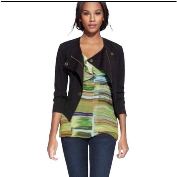 Cabi Black Ponte Knit Blazer Moto Jacket Coat Asymmetrical 615 Sz M - Picture 2 of 8